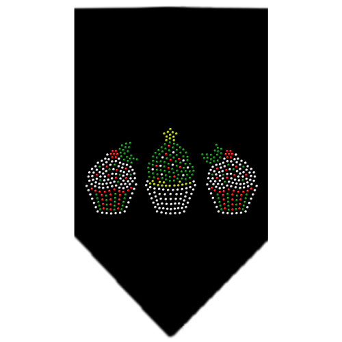 Christmas Cupcakes Rhinestone Bandana Black Large